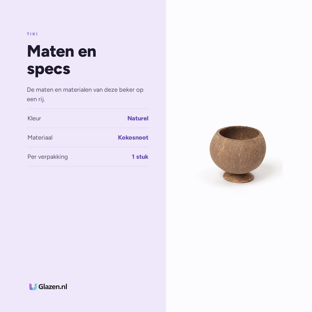 Tiki Coconut Natural maten en specificaties